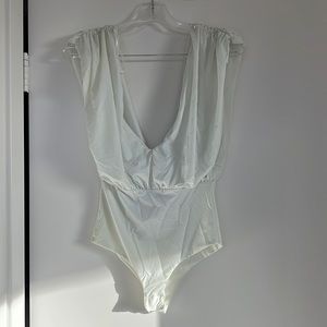 White Deep V Bodysuit